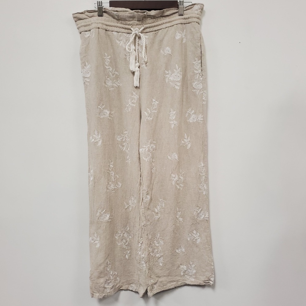 House Of Harlow Womens Linen Blend Wide Leg Pants Size L Floral Boho Beach